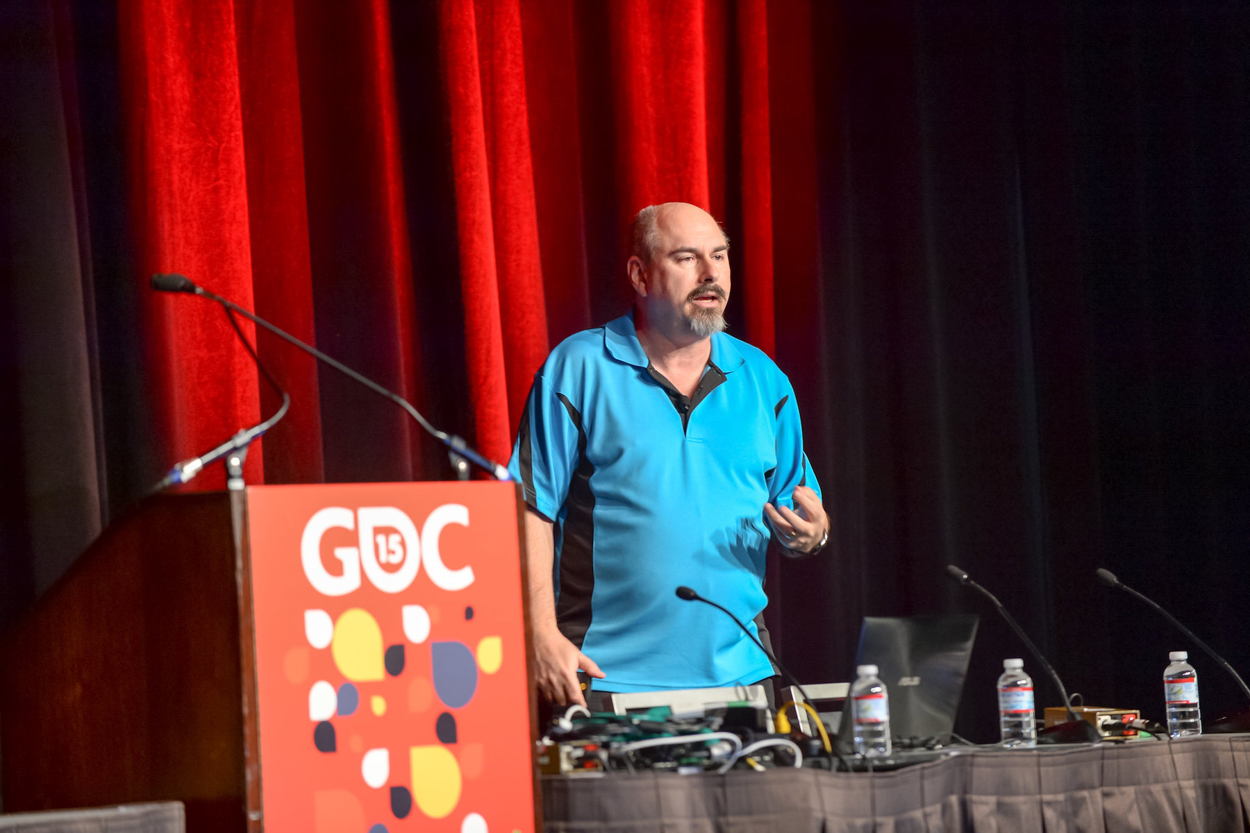 Howard Scott Warshaw speaking at the Game Developers Conference 2015. 