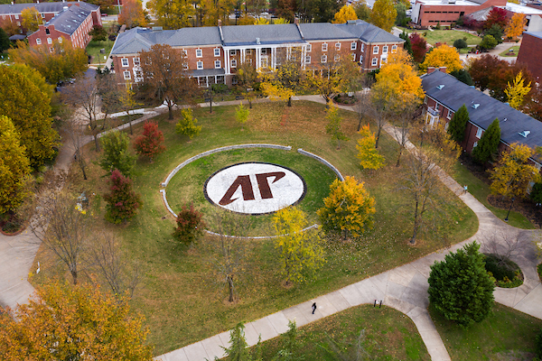 Fall aerial shot of campus
