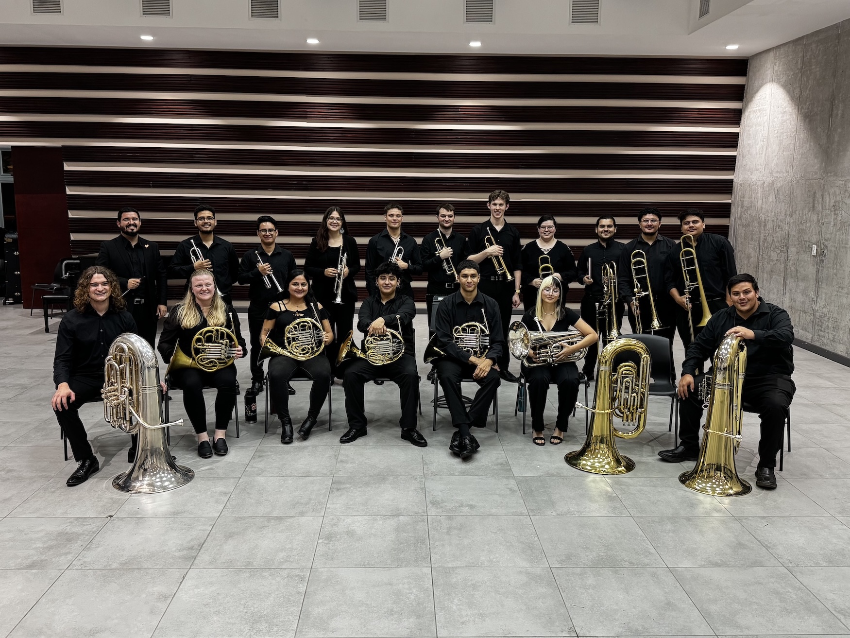 APSU’s Aurum Sonor Brass Quintet meets with fellow musicians while in Costa Rica. The ensemble was able to play with both college peers and National Concert Bands during their trip. | Contributed photo