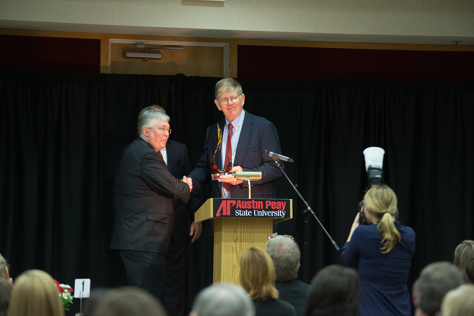 Lars Eriksson poses with former APSU President Tim Hall