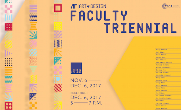A colorful poster for the Faculty Triennial exhibit