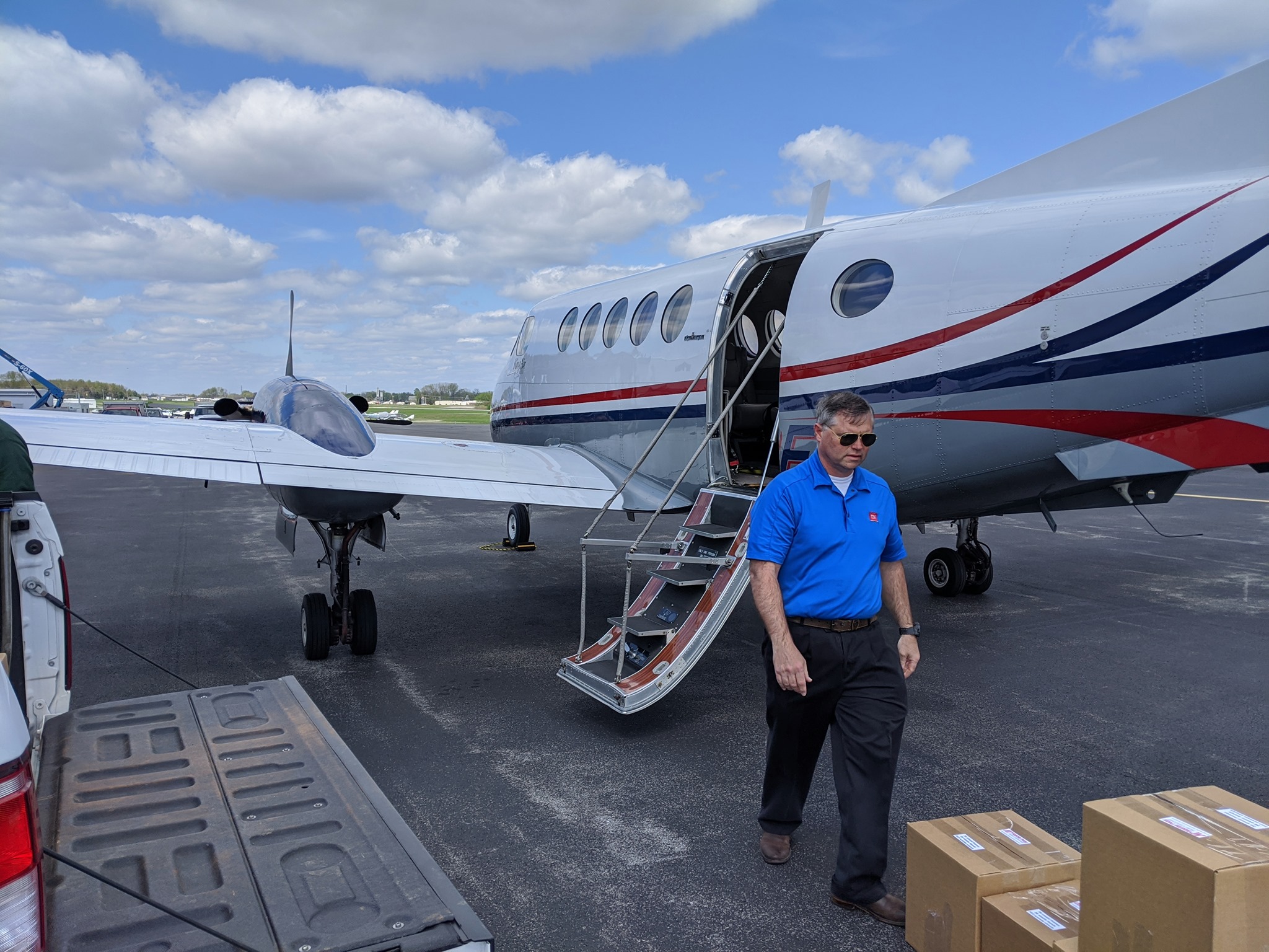 The GIS Center packaged six boxes of face shields (216 shield frames and 2,160 face shields) and shipped them to TEMA on April 1, 2020.