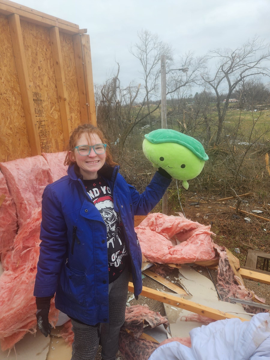 Sophomore psychology major Christine McNemar finds a beloved stuffed turtle for a family friend.