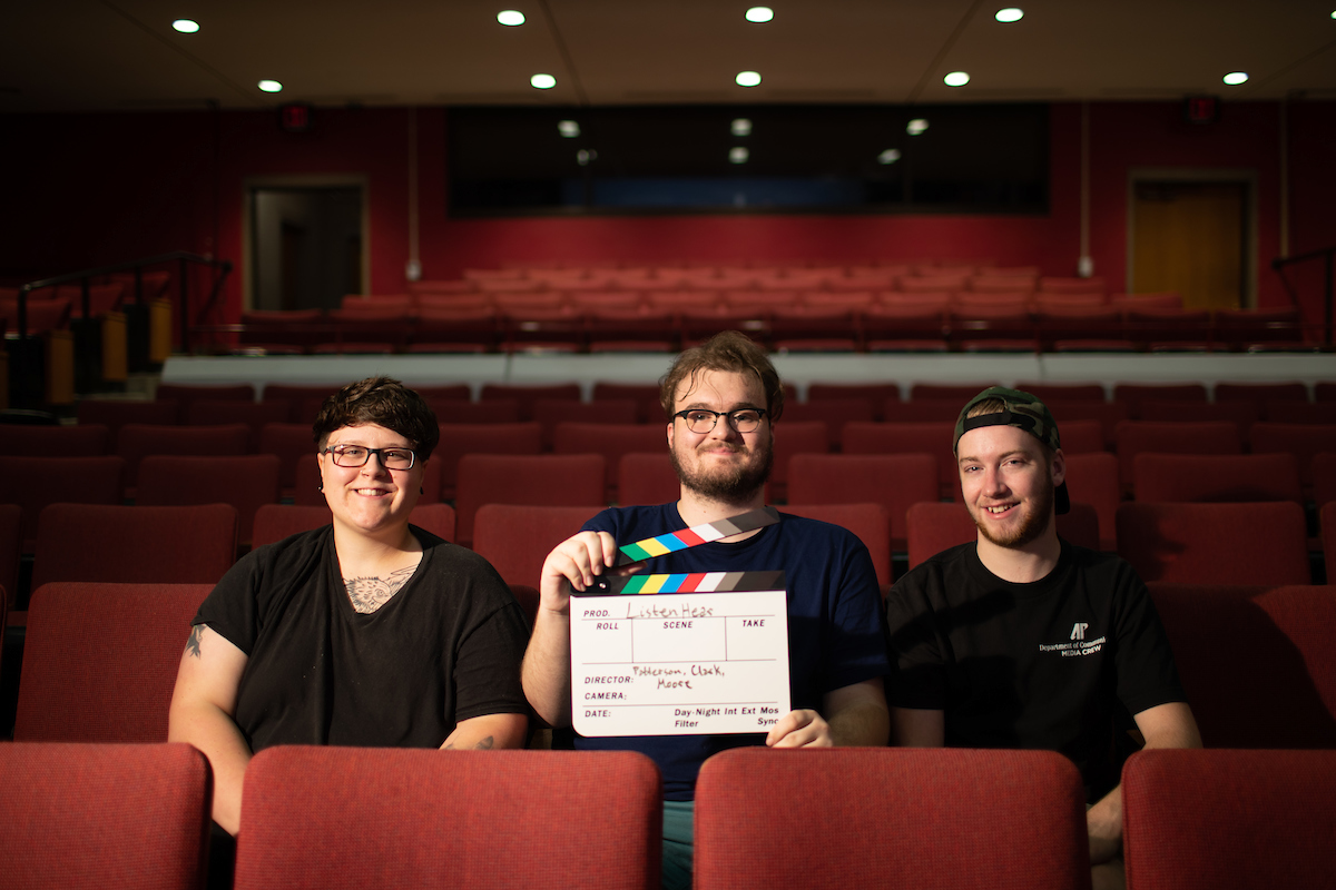 Lizzy Patterson, from the left, Josef Clark and Taylor Moore collaborated on the film during Karen Bullis’ documentary production class last year.
