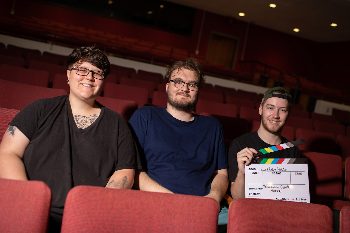 Lizzy Patterson, from the left, Josef Clark and Taylor Moore collaborated on the film during Karen Bullis’ documentary production class last year.