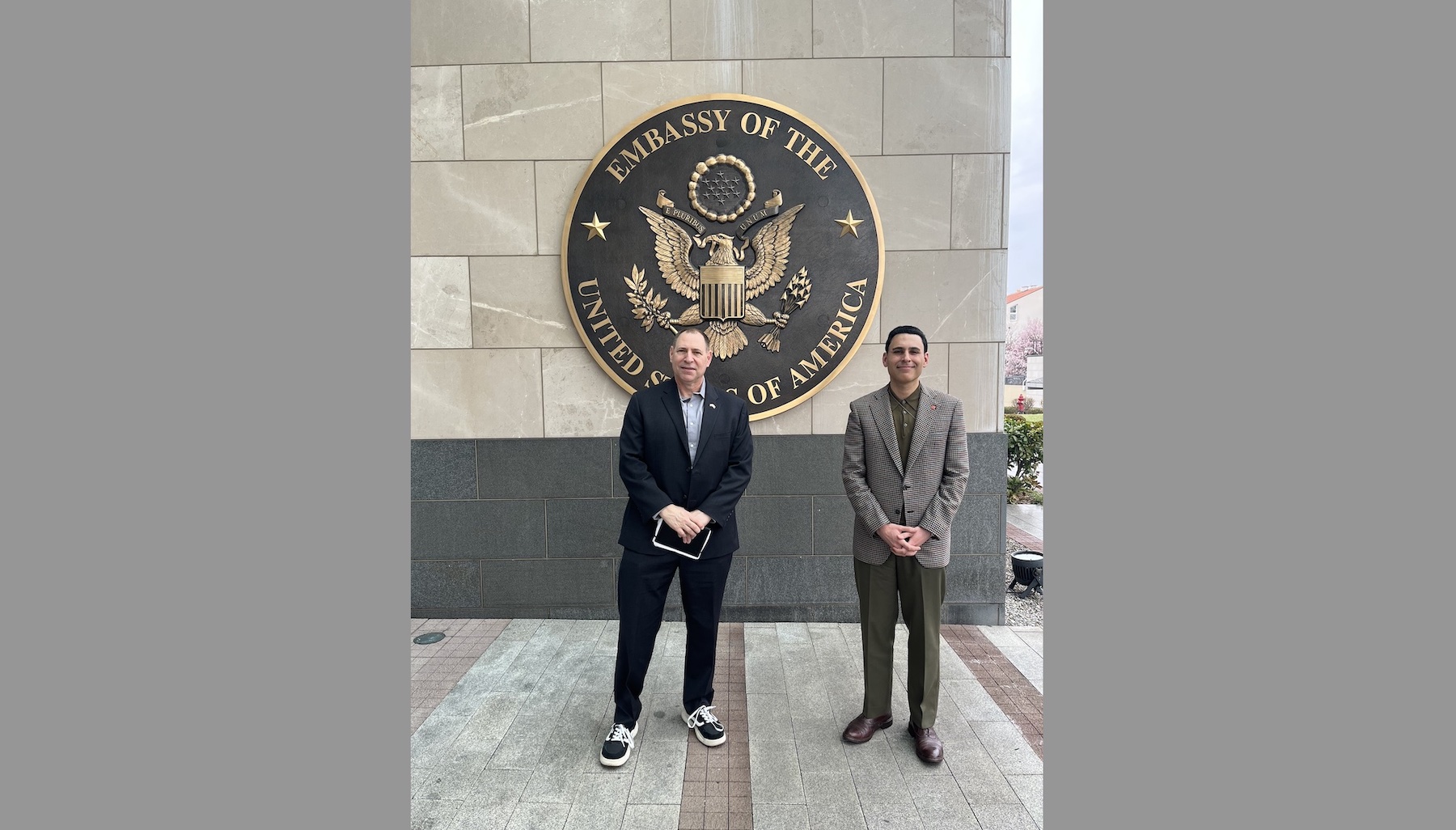 Dr. Rich Mifsud and Dr. Rudy Baker of APSU’s Institute of National Security and Military Studies celebrate APSU’s new relationship with the U.S. Embassy in Belgrade’s Office of Defense Cooperation. 