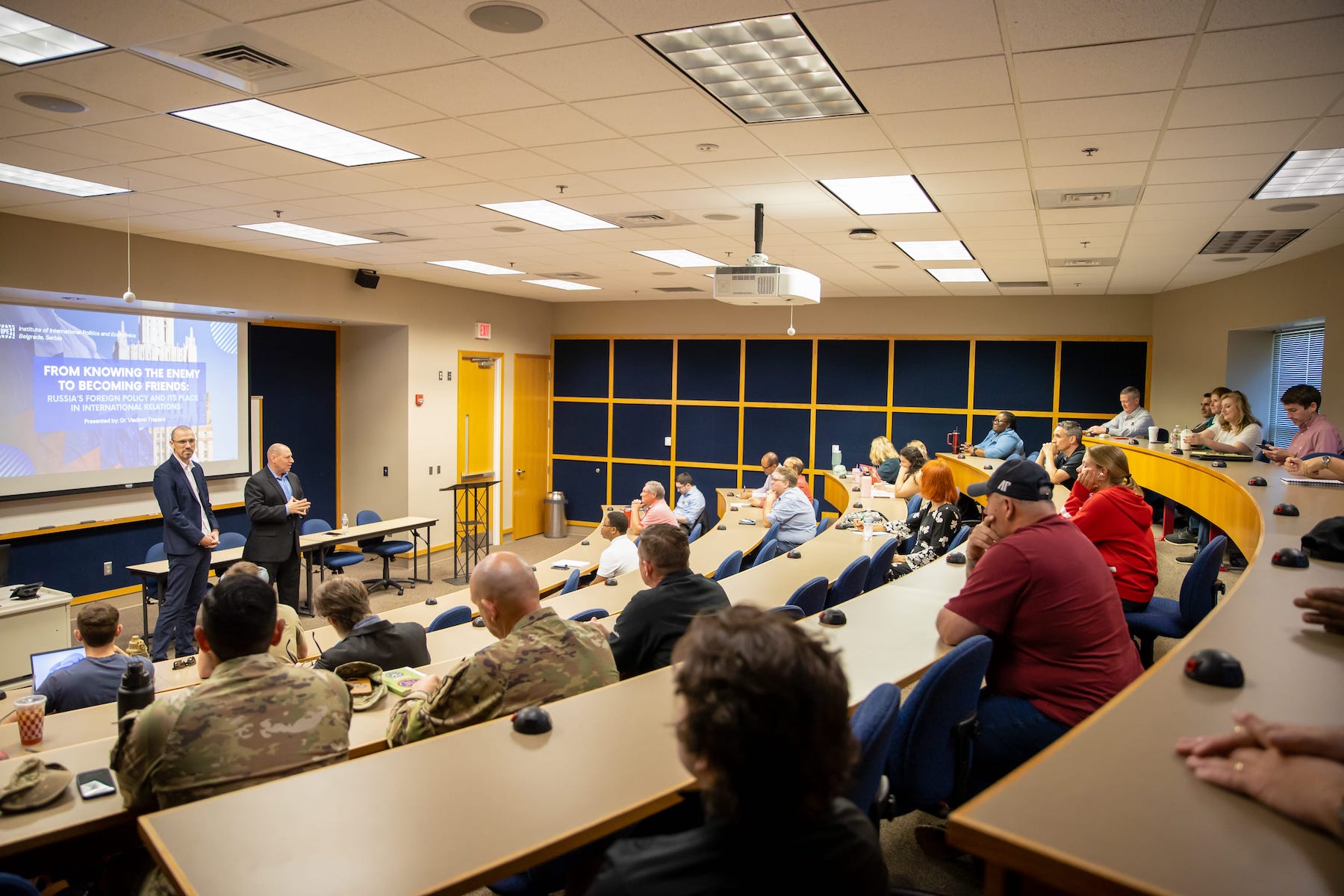 Dr. Vladimir Trapara explains the motivations behind the Russian Federation’s foreign policy behavior to members of the APSU community. | Photo by Sean McCully