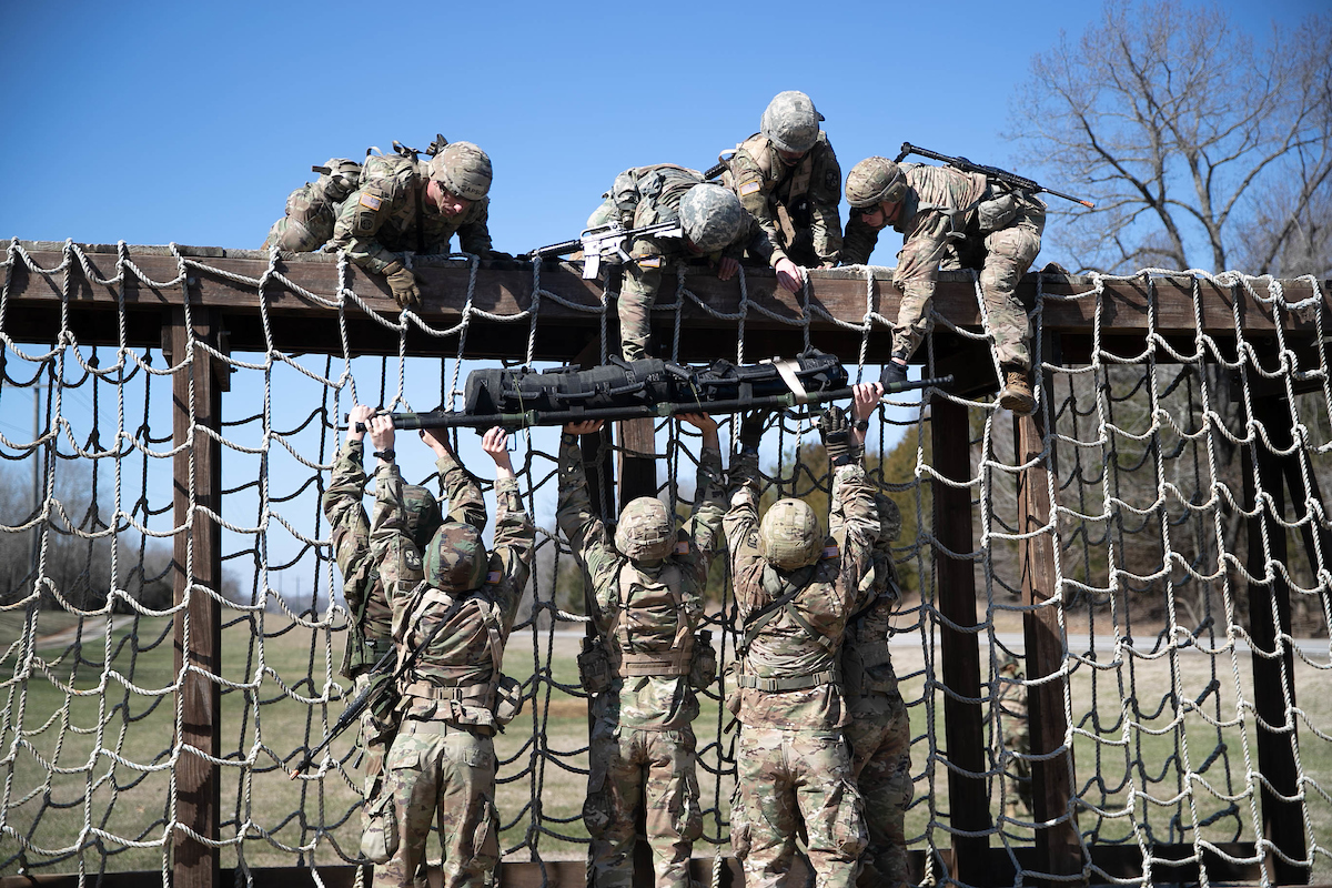 Austin Peay State University ROTC cadets train at Fort Campbell, Kentucky, recently. The team is preparing for a second straight trip to the international Sandhurst military skills competition April 18-19 at the United States Military Academy at West Point.