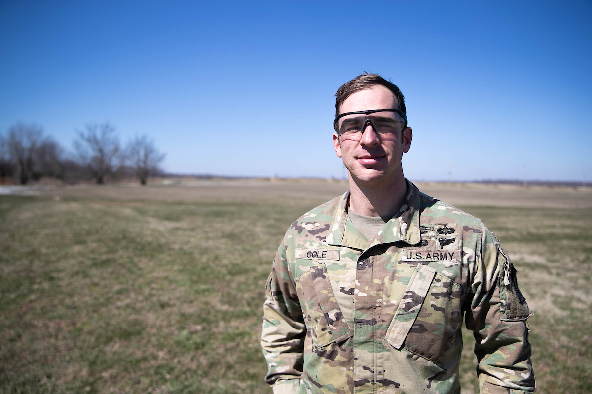 Daniel Cole rests during recent training at Fort Campbell, Kentucky. He’s captain of the APSU Ranger Challenge team.