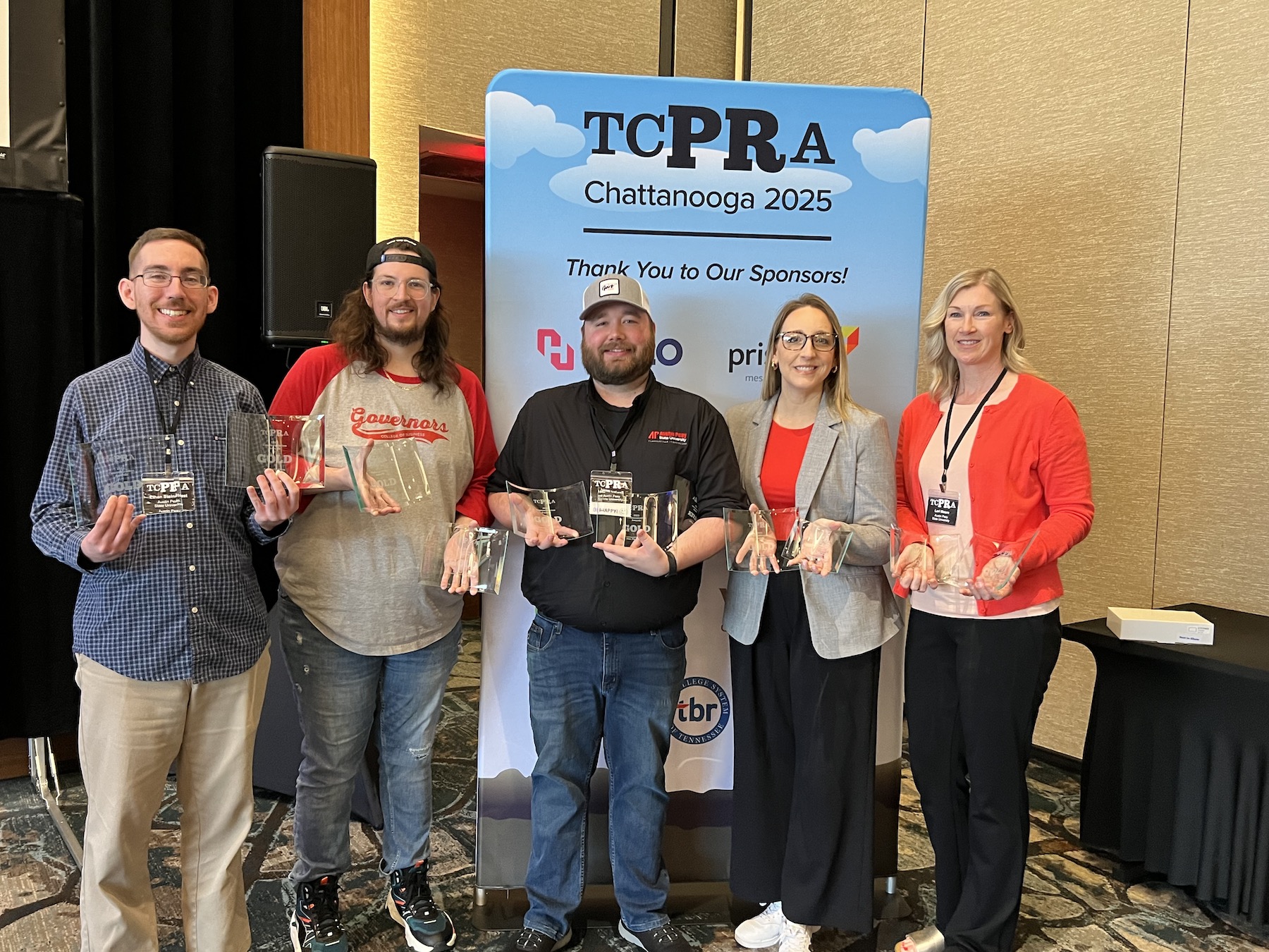 APSU PR and Marketing staff members pose with awards during TCPRA conference