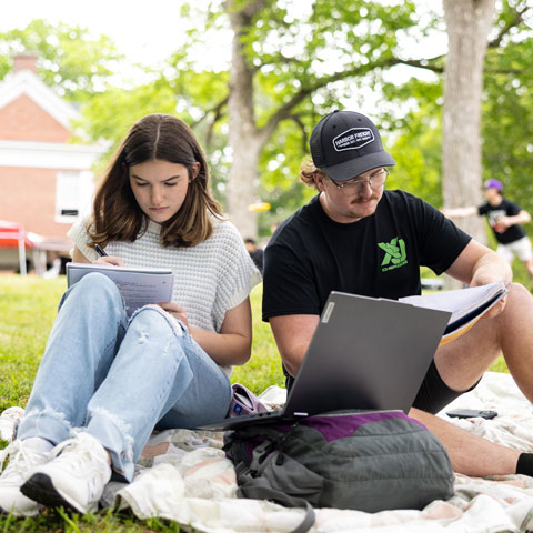 Students studying outside together