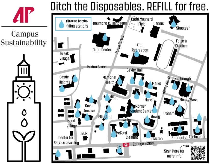 Map of water refill stations across campus